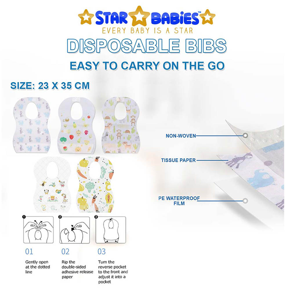 Star Babies - Disposable Bibs 10pcs With Breast Pad 10pcs - Fruits Print