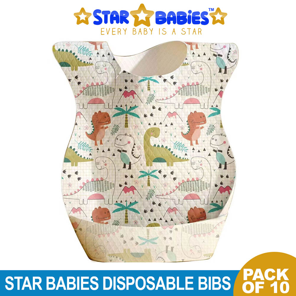 Star Babies - Disposable Bibs - Pack of 10 - Dinosaur Print