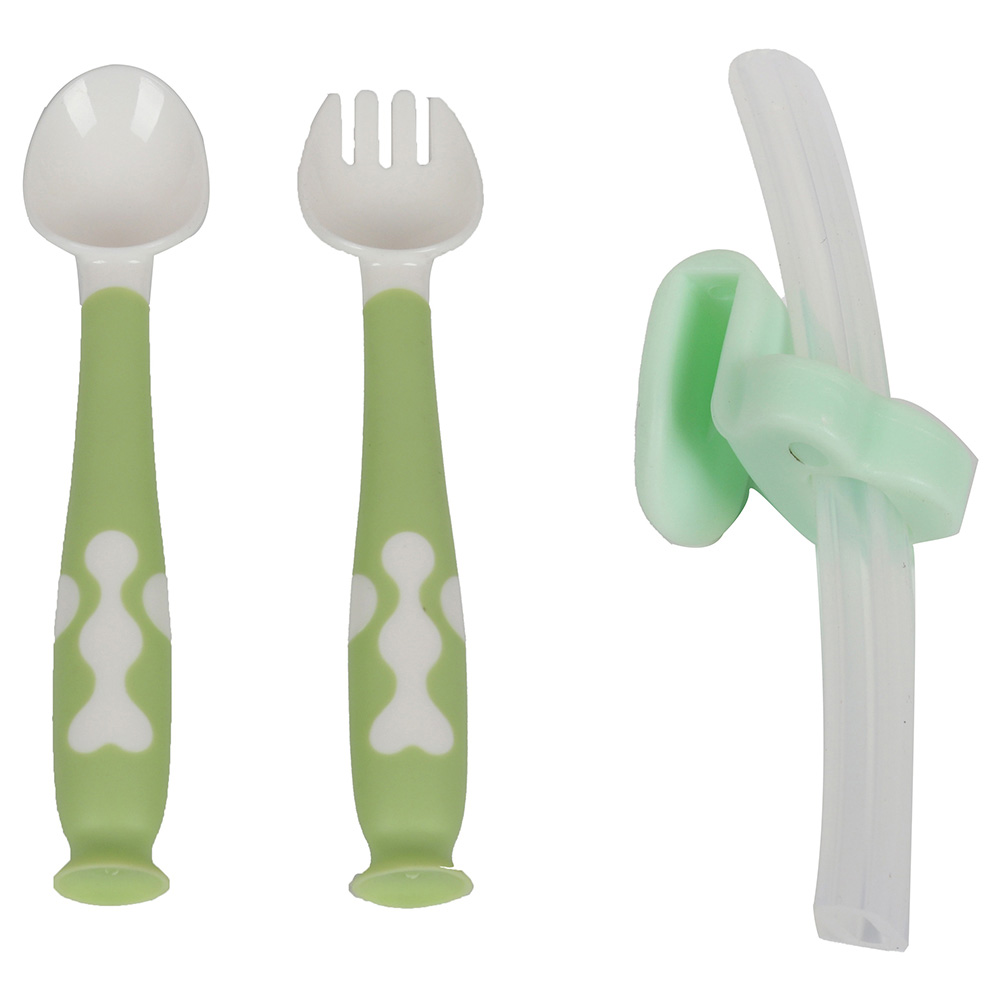 Little Angel Kids Silicone Bee Plate Bowl Spoon & Fork Green
