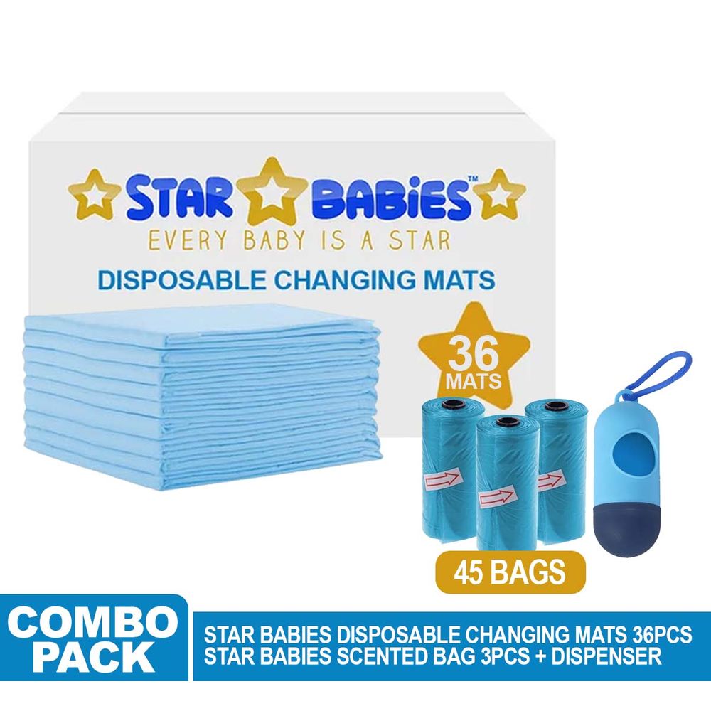 Star Babies - Disposable Changing Mat & Scented Bag With Dispenser - 45pcs - Blue