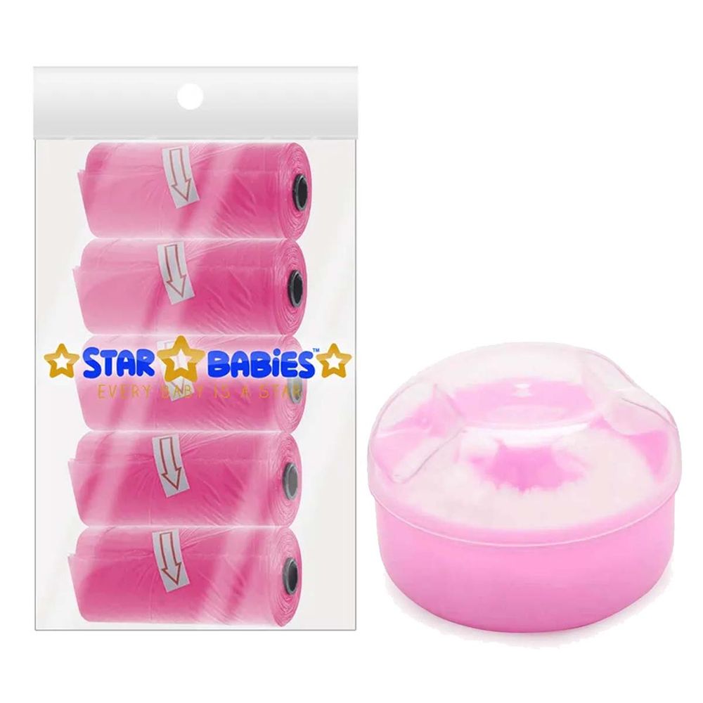 Star Babies - Disposable Scented Nappy Bag - 75pcs with Powder Puff - Pink
