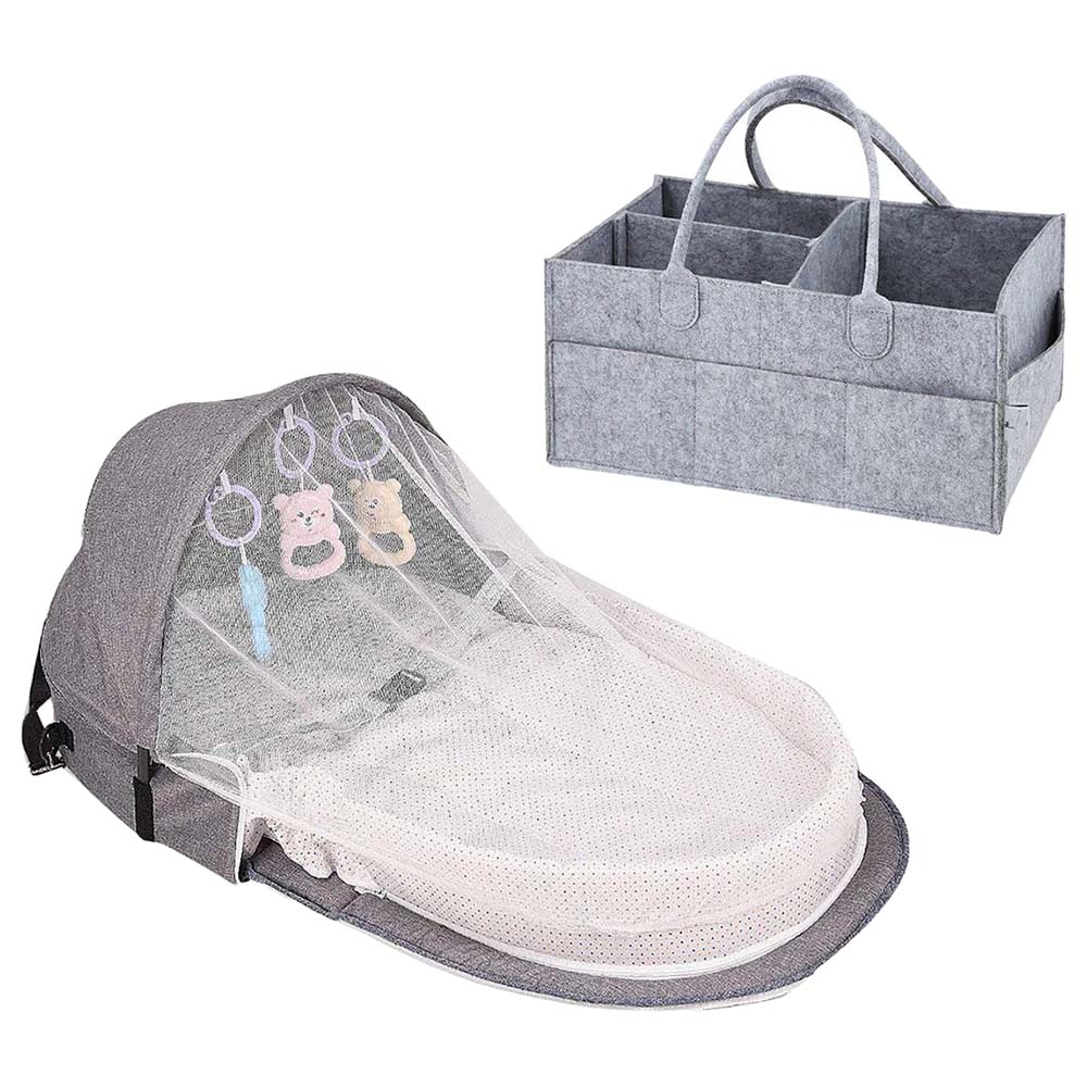 Star Babies Baby Mosquito Bed Grey with Caddy Diaper Organizer - Grey
