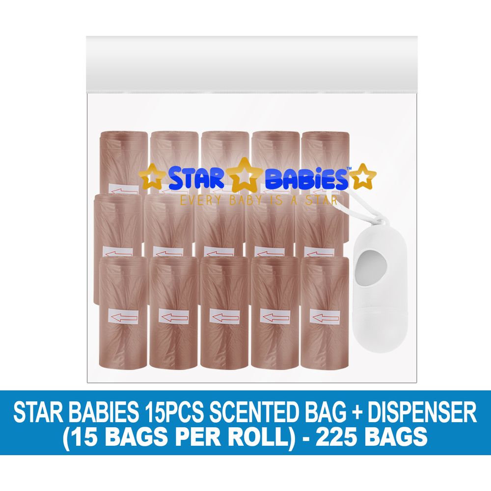 Star Babies - Scented Nappy Bag 225pcs with Dispenser - Brown