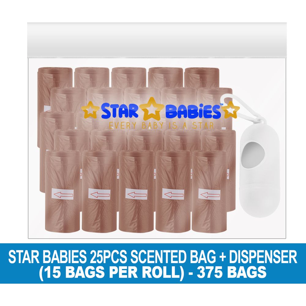 Star Babies - Scented Nappy Bag 375pcs with Dispenser - Brown