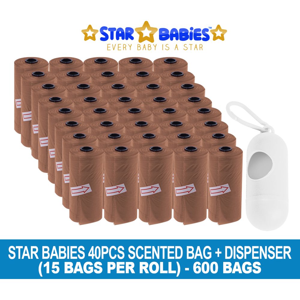 Star Babies - Scented Nappy Bag 600pcs with Dispenser - Brown