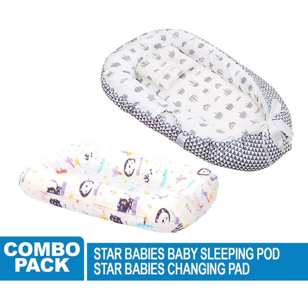 Star Babies - Changing Pad With Baby Sleeping Pod Bed - Printed Zebra Design