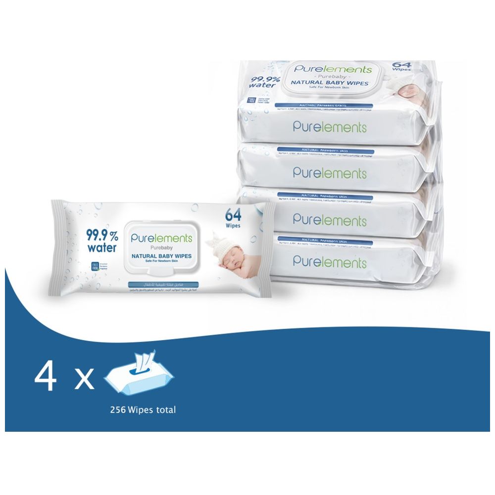 Purelements - 99.9% Water Wipes For Sensitive Skin - Pack Of 4