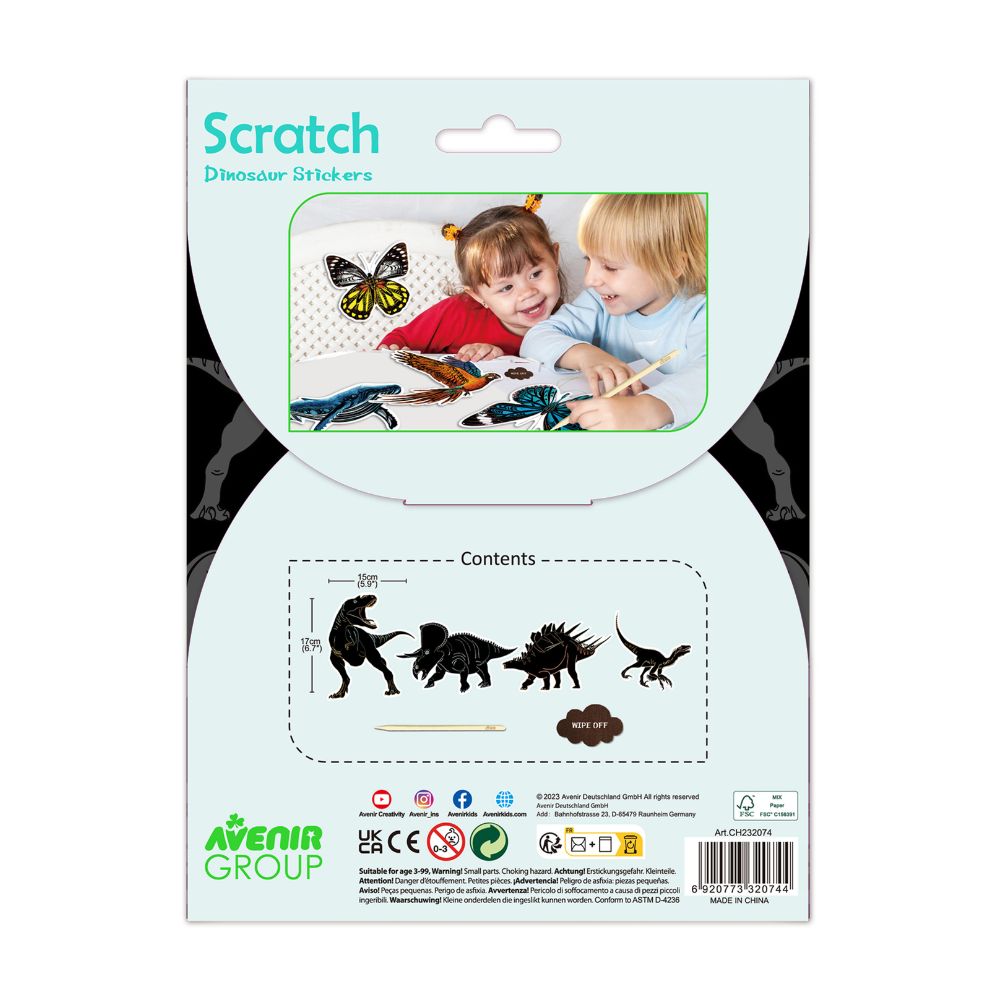 Avenir - Scratch Dinosaur Stickers - Pack of 1 - 4Pcs