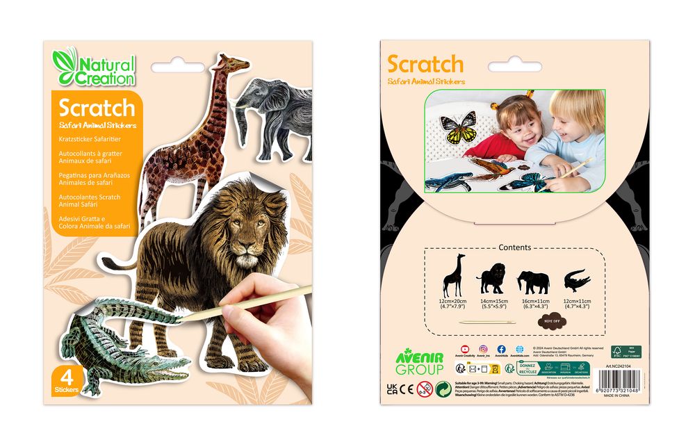 Avenir Natural Creation Safari Animals Scratch Art Sticker Kit