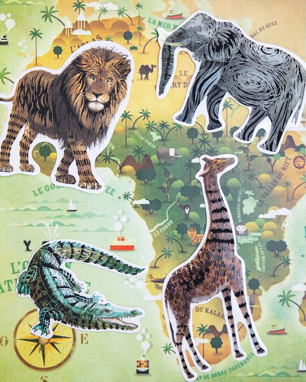 Avenir Natural Creation Safari Animals Scratch Art Sticker Kit