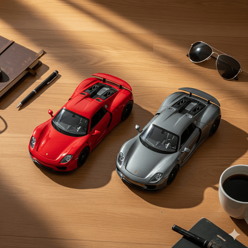 D-Power - Porsche 918 Spyder Diecast Car 1:36 - Assorted Colors Red/Grey - 1pc