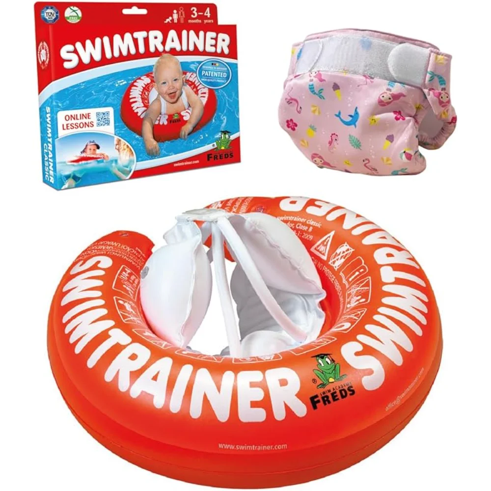 فريدز سويم أكاديمي - طوق سباحة وحفاض سباحة - مقاس 2 - 9-16 كجم - أحمر/وردي