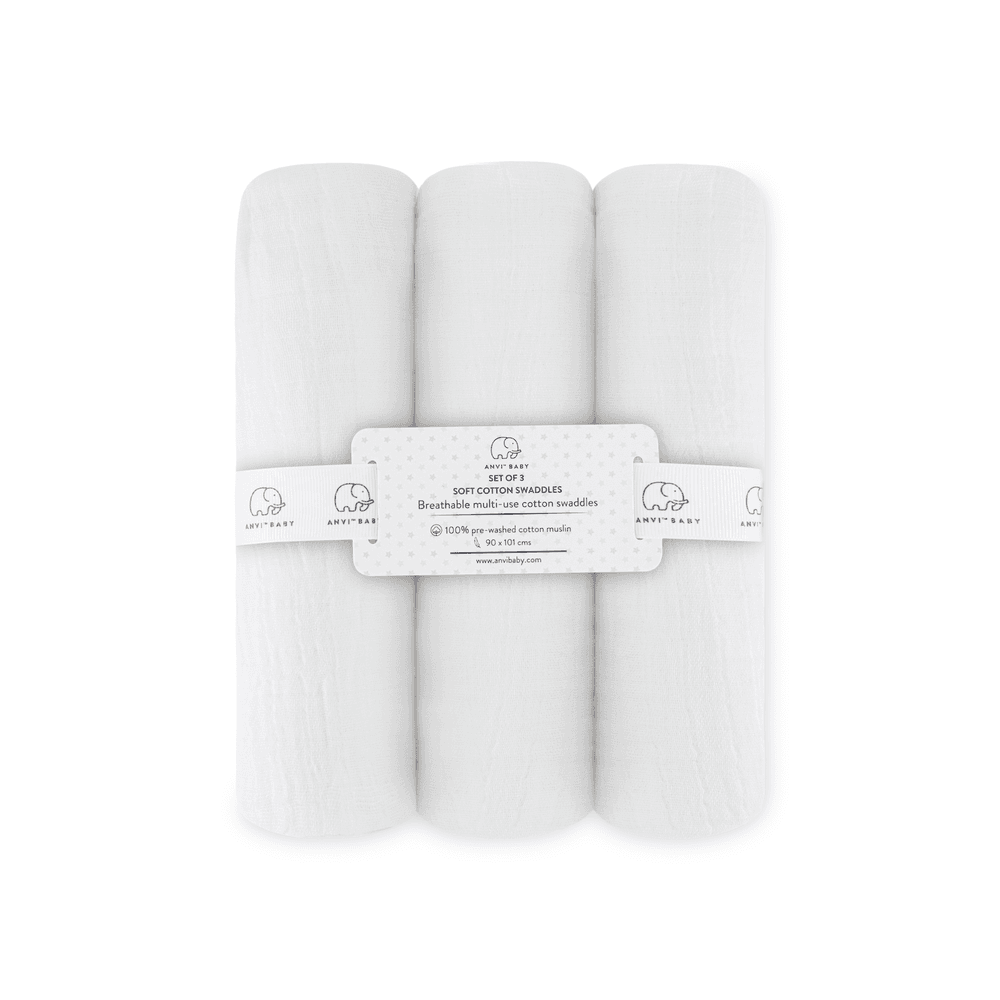 أنفي بيبي - قماط قطني - أبيض سادة - عبوة من 3 قطع