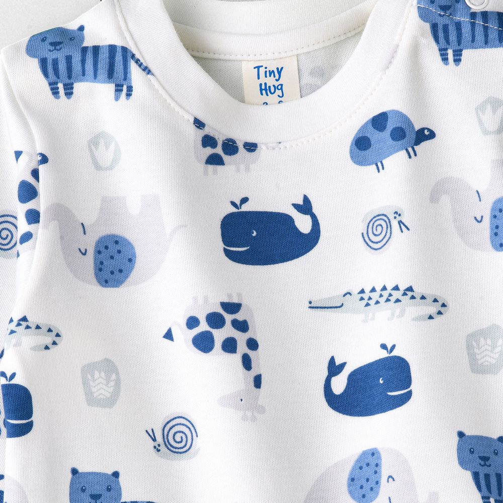 Tiny Hug - Baby Boy T-Shirt & Pants Set - Blue Animals