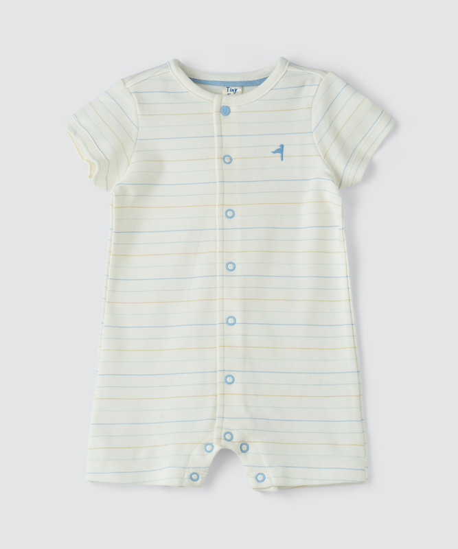 تايني هاغ - رومبير للأطفال الرضع - أبيض، بياقة بيتر بان وحواف مزخرفة