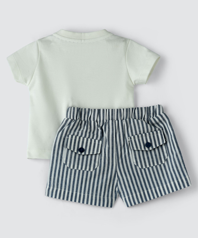 طقم تايني هاغ - قطعتان - شورت وقميص مخططان بنقشة أرنب للأطفال الرضع - متعدد الألوان