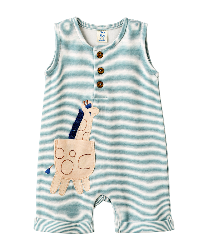 Tiny Hug - Baby Boy's Giraffe Embellished Romper - Blue