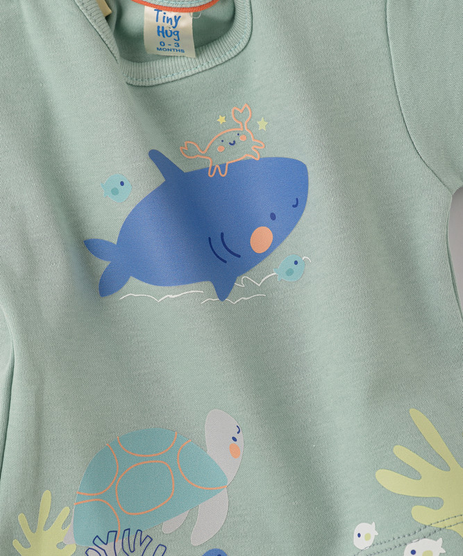 Tiny Hug - Baby Boy's Fish Printed T-Shirt - Teal