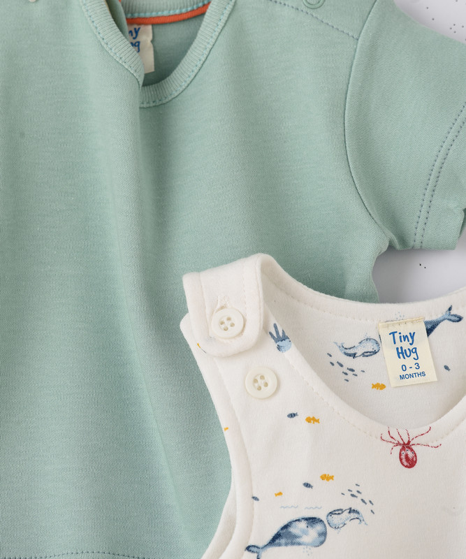 Tiny Hug - 2pc-Set - Baby Boy's Dungaree - Multicolor