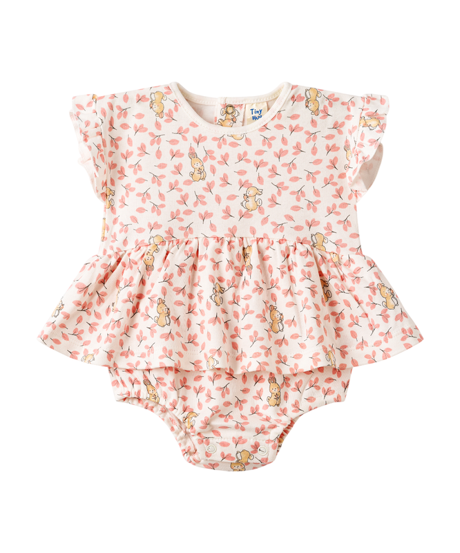 Tiny Hug - Baby Girl's Bunny Printed Dress - White/Pink