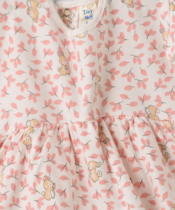 Tiny Hug - Baby Girl's Bunny Printed Dress - White/Pink