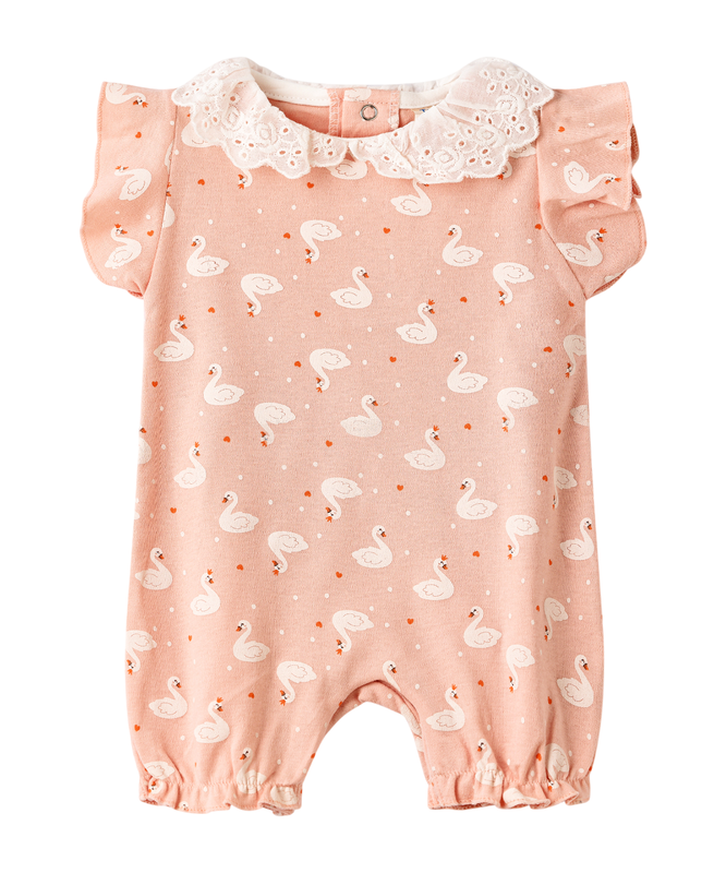 Tiny Hug - Baby Girl's Swan Printed Romper - Pink