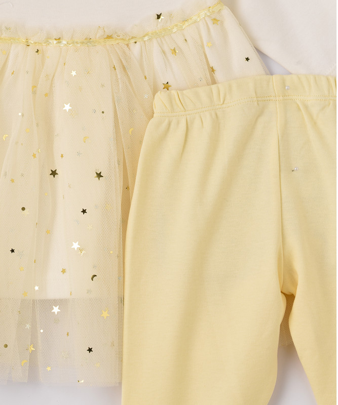 Tiny Hug - Baby Girl's Dress With Pants - White/Yellow