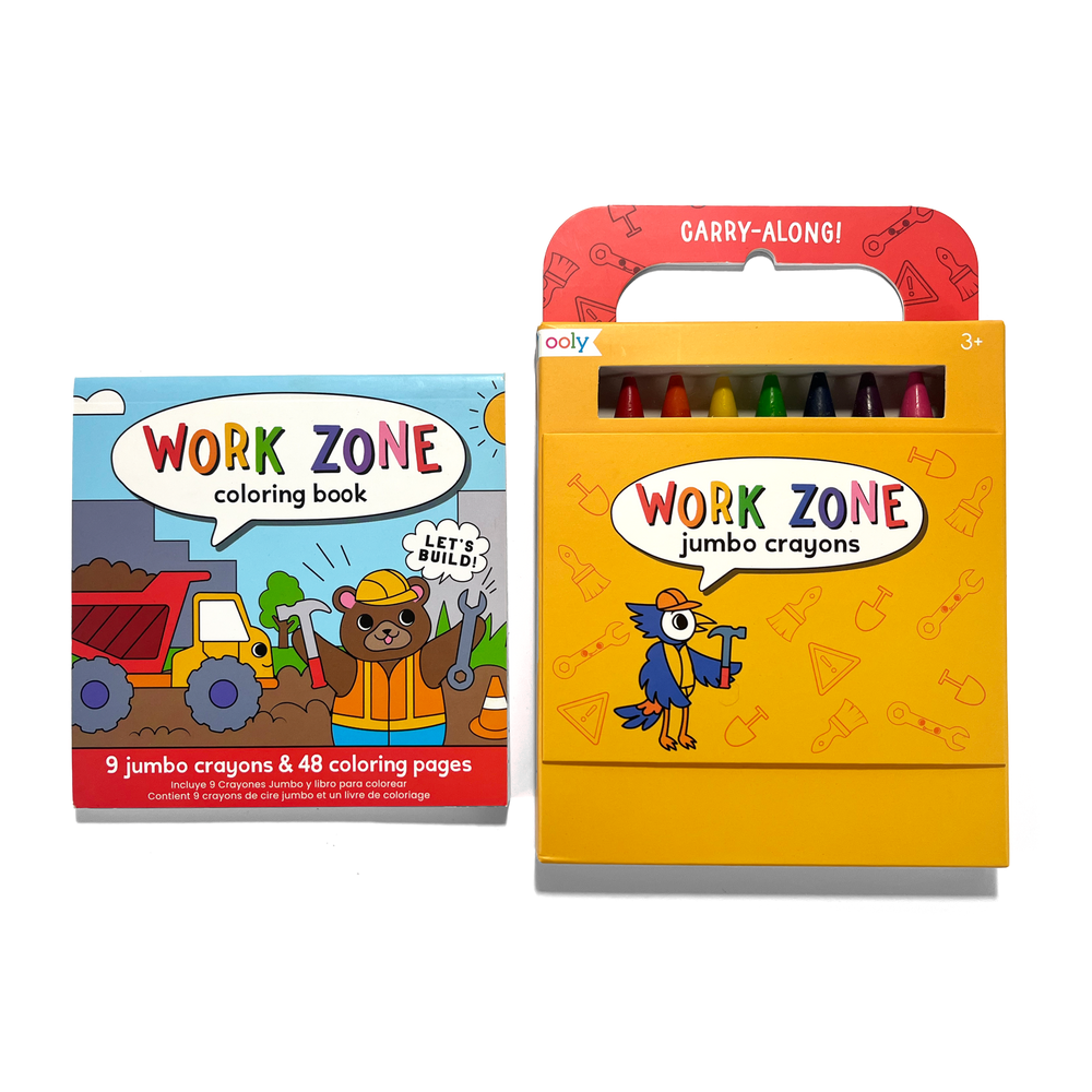 Ooly - Carry-Along Coloring Book And Crayon Set - Work Zone - 10 Pcs