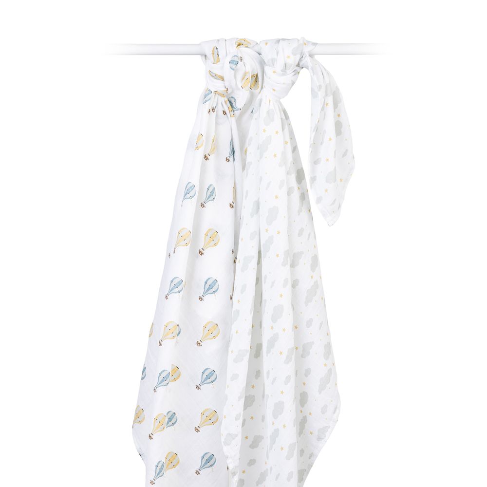 lulujo - Clouds & Hot Air Balloon Cotton Swaddles - 2 Pcs