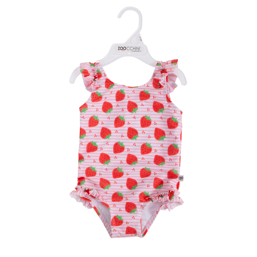 Zoocchini - Kids Ruffled Swimsuit - Upf 50+ - Strawberry_2Y