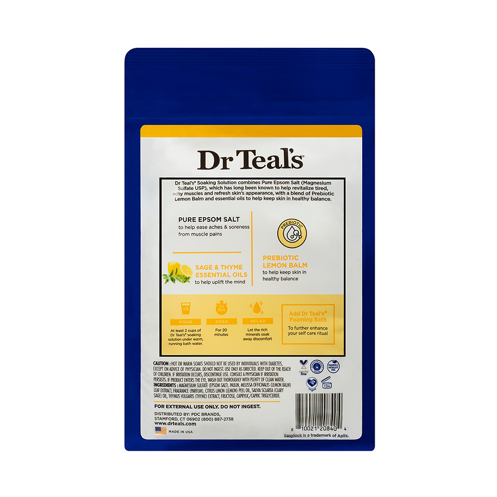 Dr Teal's Epsom Salt Soaking Solution - Prebiotic Lemon Balm - 1.36 kg