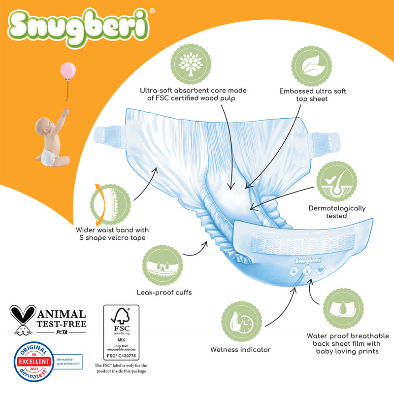 Snugberi - Baby Diaper - Size 2 Small - 4-7 kg - Pack Of 3 - 30 Pcs