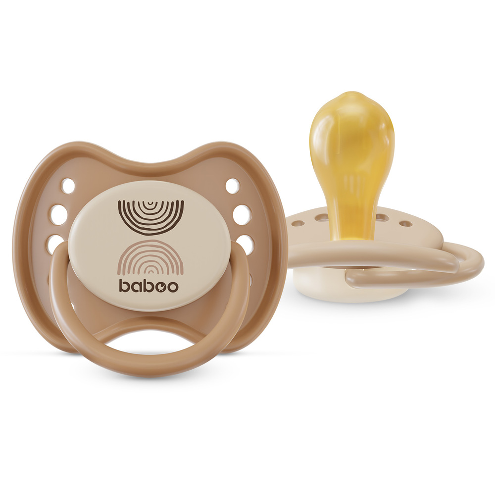 Baboo - Round Latex Baby Pacifier With Sterilizer Box - Au Naturale - +0m - 2pcs