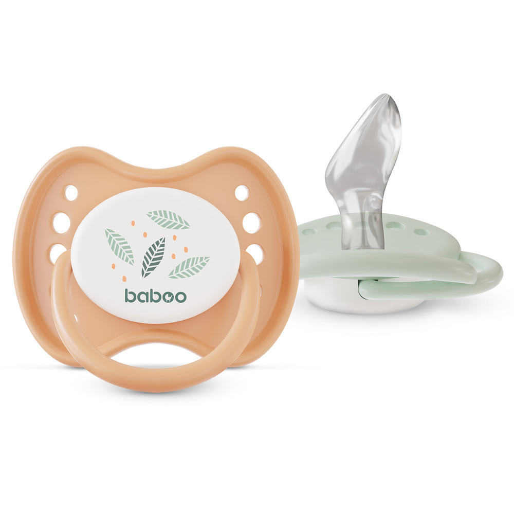 Baboo - Silicone Orthodontic Baby Pacifier With Sterilizer Box - Peachy Keen - +0m - 2pcs