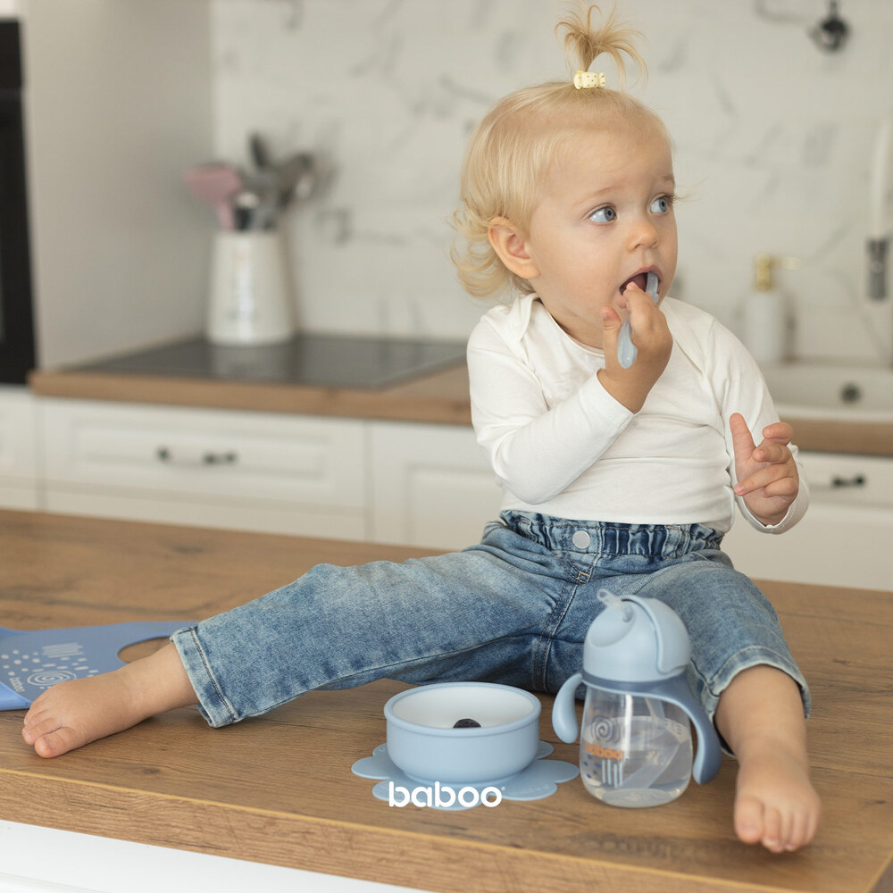 Baboo Silicone Bowl With Suction Base - Blue Haze - 6m+