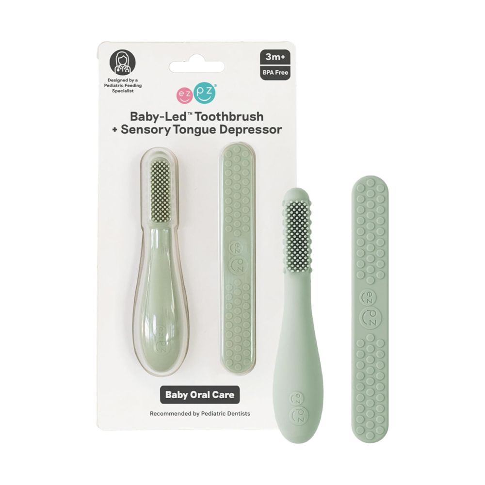 Ezpz - Baby-led Toothbrush + Sensory Tongue Depressor Dual Pack - Sage