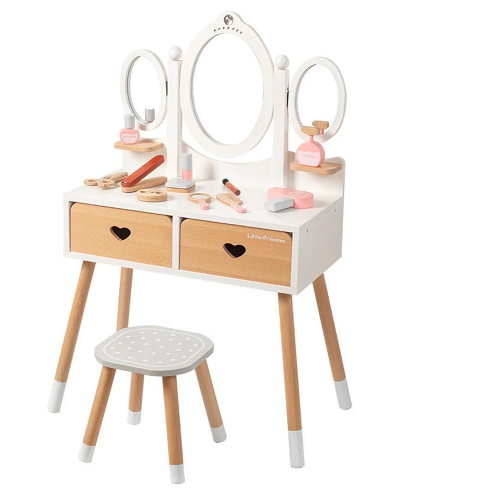 Woody Buddy - Vanity Table With Matching Stool - White - 11 Pc Set