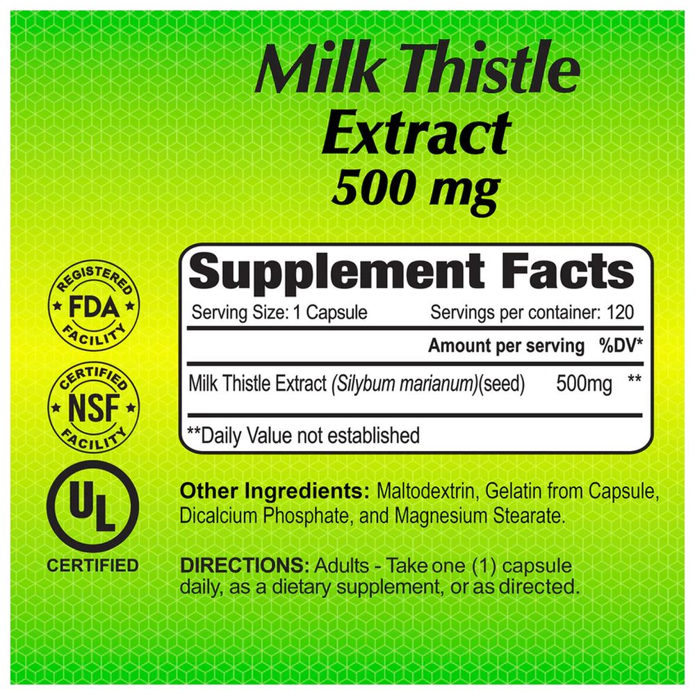 Alfa Vitamins - Milk Thistle 2000 mg Liver Support Detox Supplement Capsules - 120 Pcs