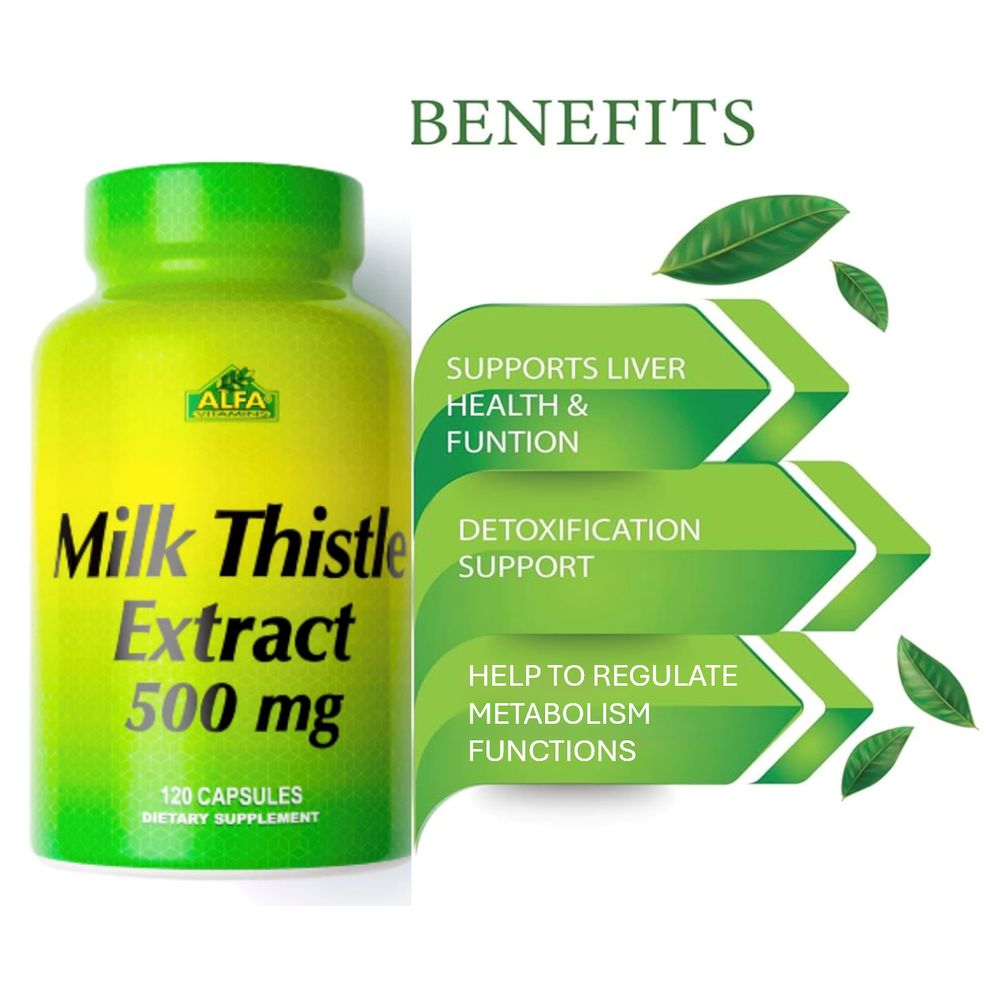 Alfa Vitamins - Milk Thistle 2000 mg Liver Support Detox Supplement Capsules - 120 Pcs