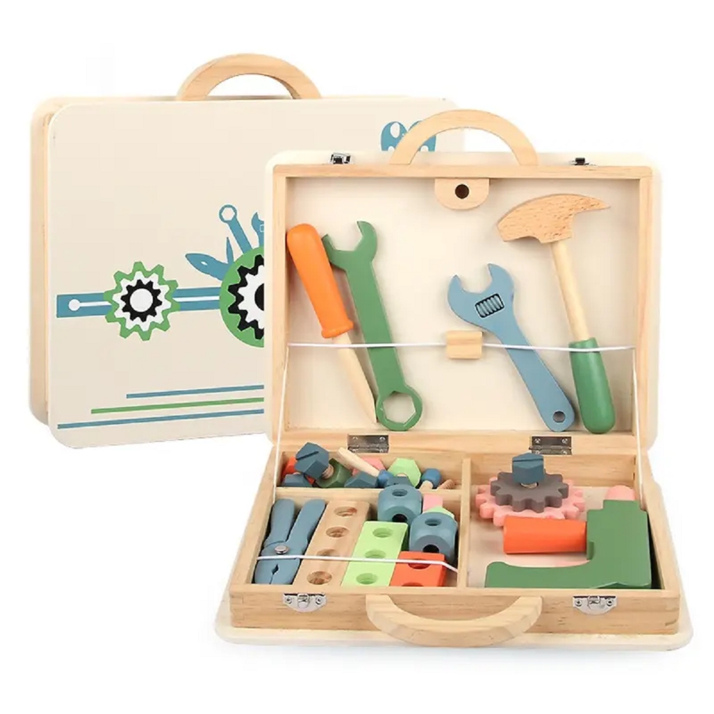 Factual Toys - Kids Wooden Tool Box Set - MultiColor