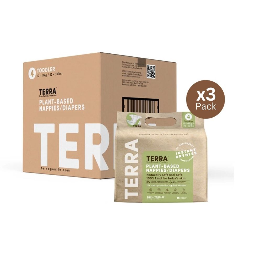 Terra - Plant-Based Diapers - Size 4 Toddler - 10-14 kg - Pack of 3 - 54 Pcs