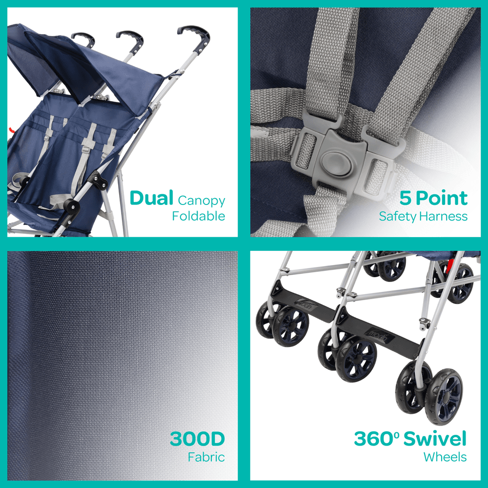 Moon - Jet Plus Twin Buggy Travel Strollers - Dark Blue