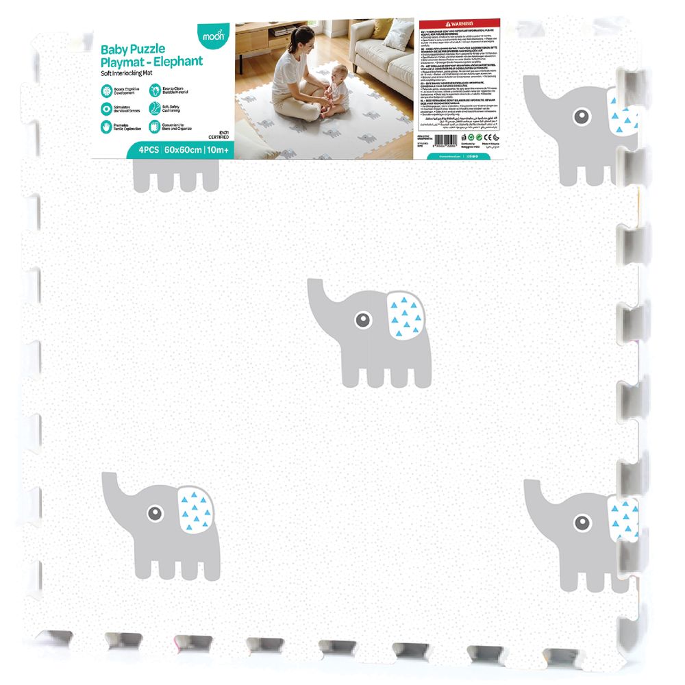 Moon - Elephant Baby Puzzle Playmat Eva Foam Floor Mat - Multicolor