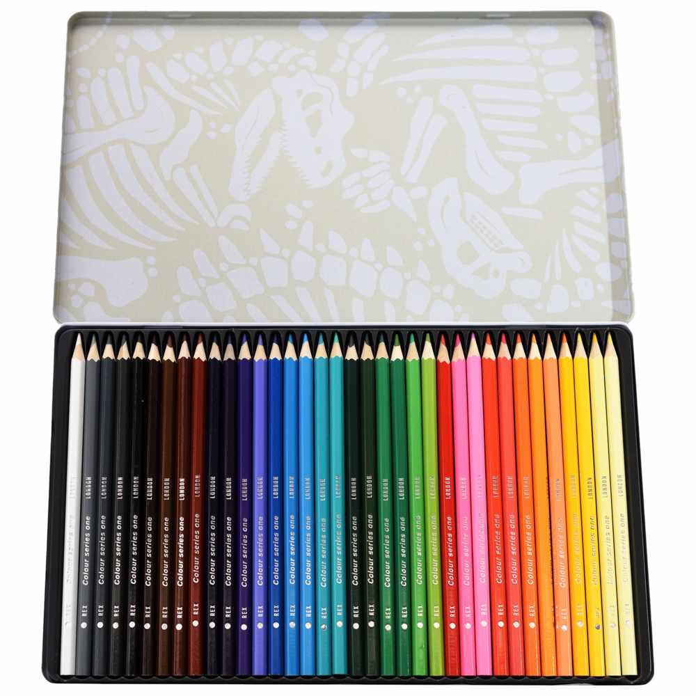 Rex London - Colouring Pencils In A Tin - Prehistoric Land - 36 Pcs
