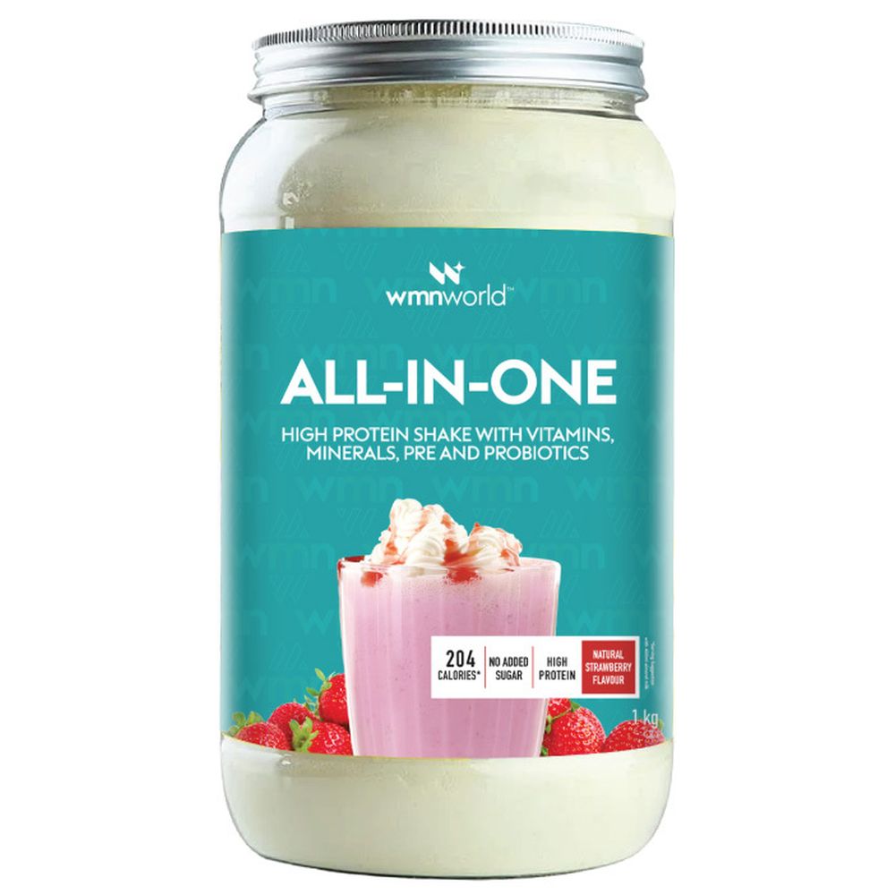 WMN World - All-In-One Meal Replacement Supplement With Vitamins & Prebiotics - Strawberry Milkshake Flavour 1Kg