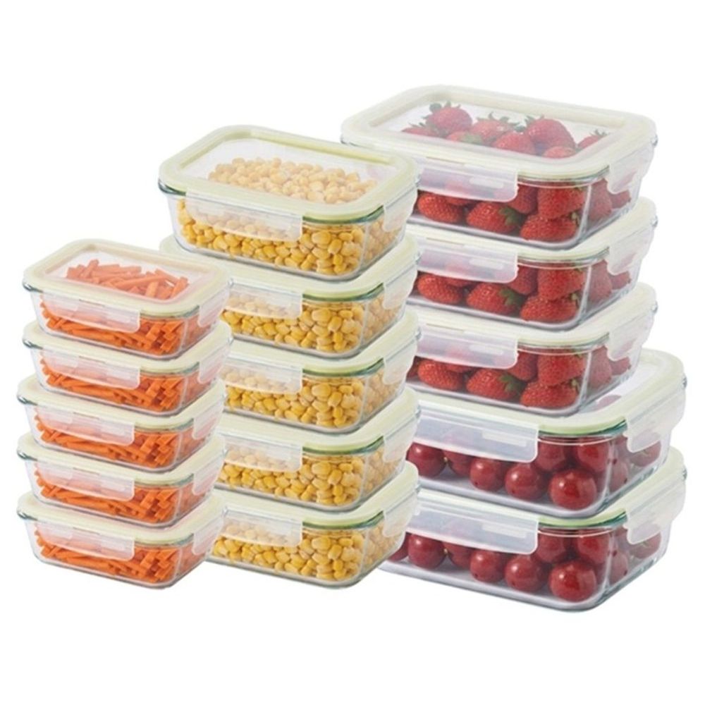 مجموعة حاويات زجاجية مستطيلة شفافة من لوك أن لوك - آمنة للاستخدام في الفرن - 15 قطعة