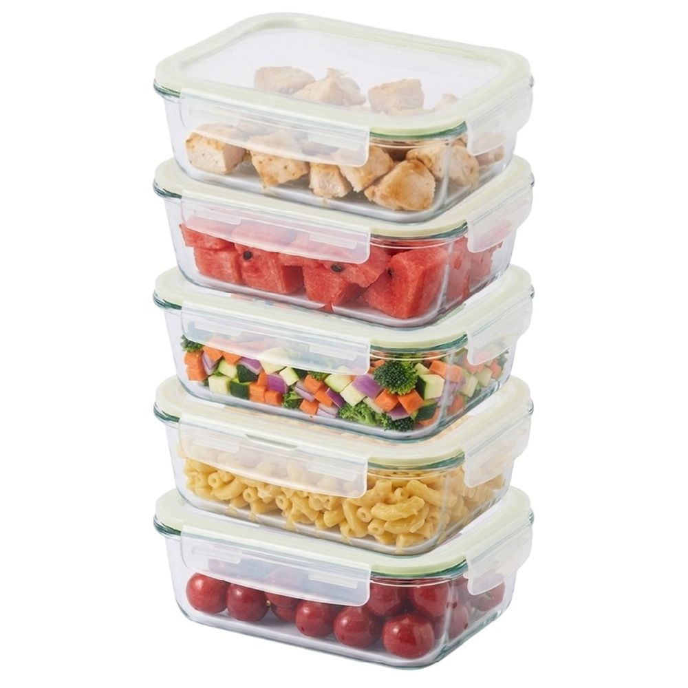 مجموعة حاويات زجاجية مستطيلة شفافة من لوك أن لوك - آمنة للاستخدام في الفرن - 5 قطع - 1.04 لتر