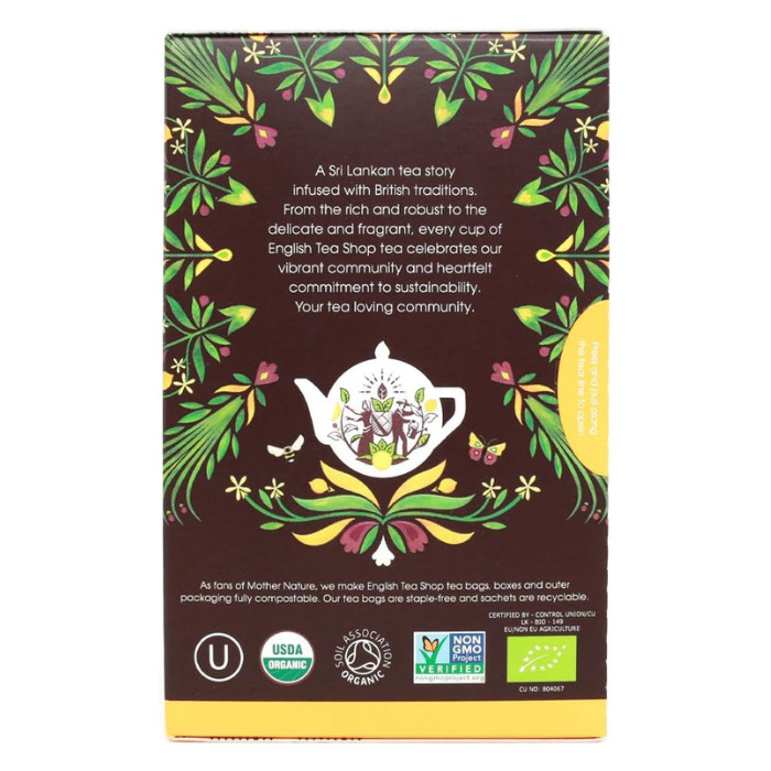 English Tea Shop - Organic Lemon Black Tea Infused With Lemon Grass & Lemon Peel 20 Teabags 35g