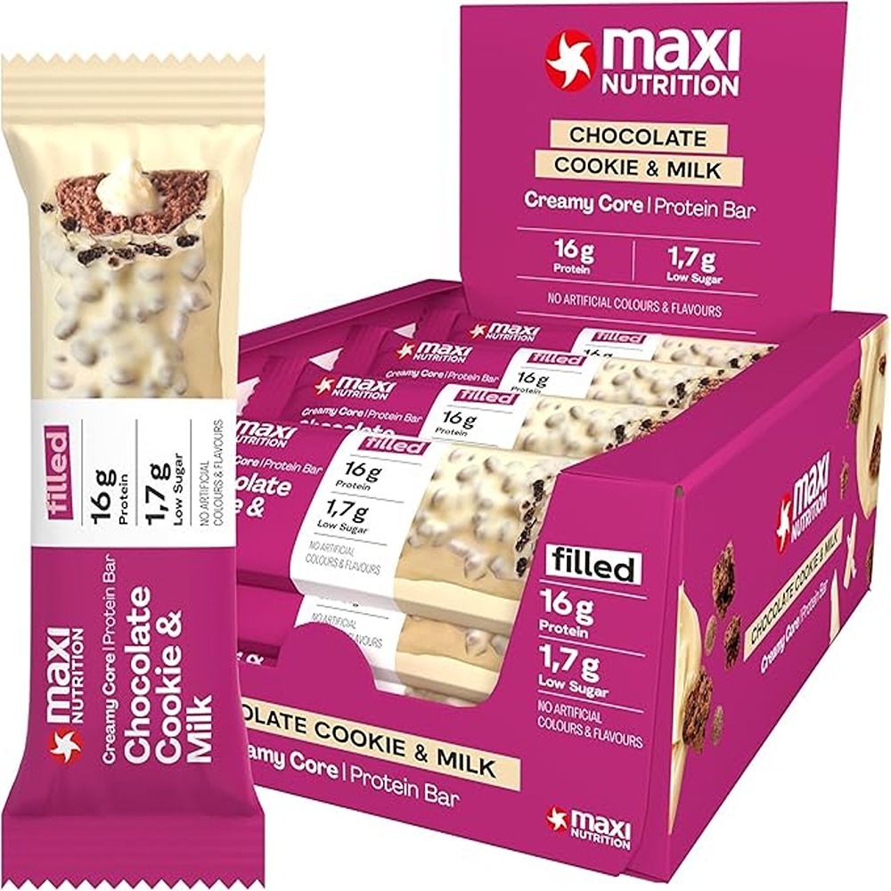 Maxi Nutrition - Chocolate Cookie & Milk Protein Nut Bar - Pack of 12 - 46 gm