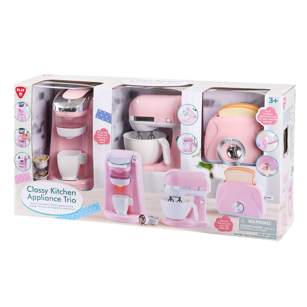 بلاي جو - مجموعة أدوات مطبخ كلاسي الثلاثية - وردي